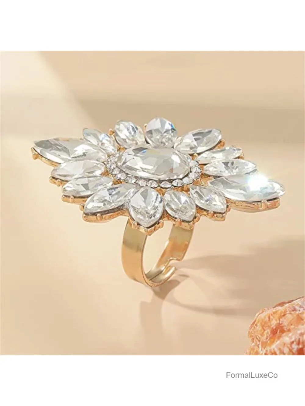 Cubic Zirconia Cluster Statement Ring Adjustable Open Band Wrap Vintage Style